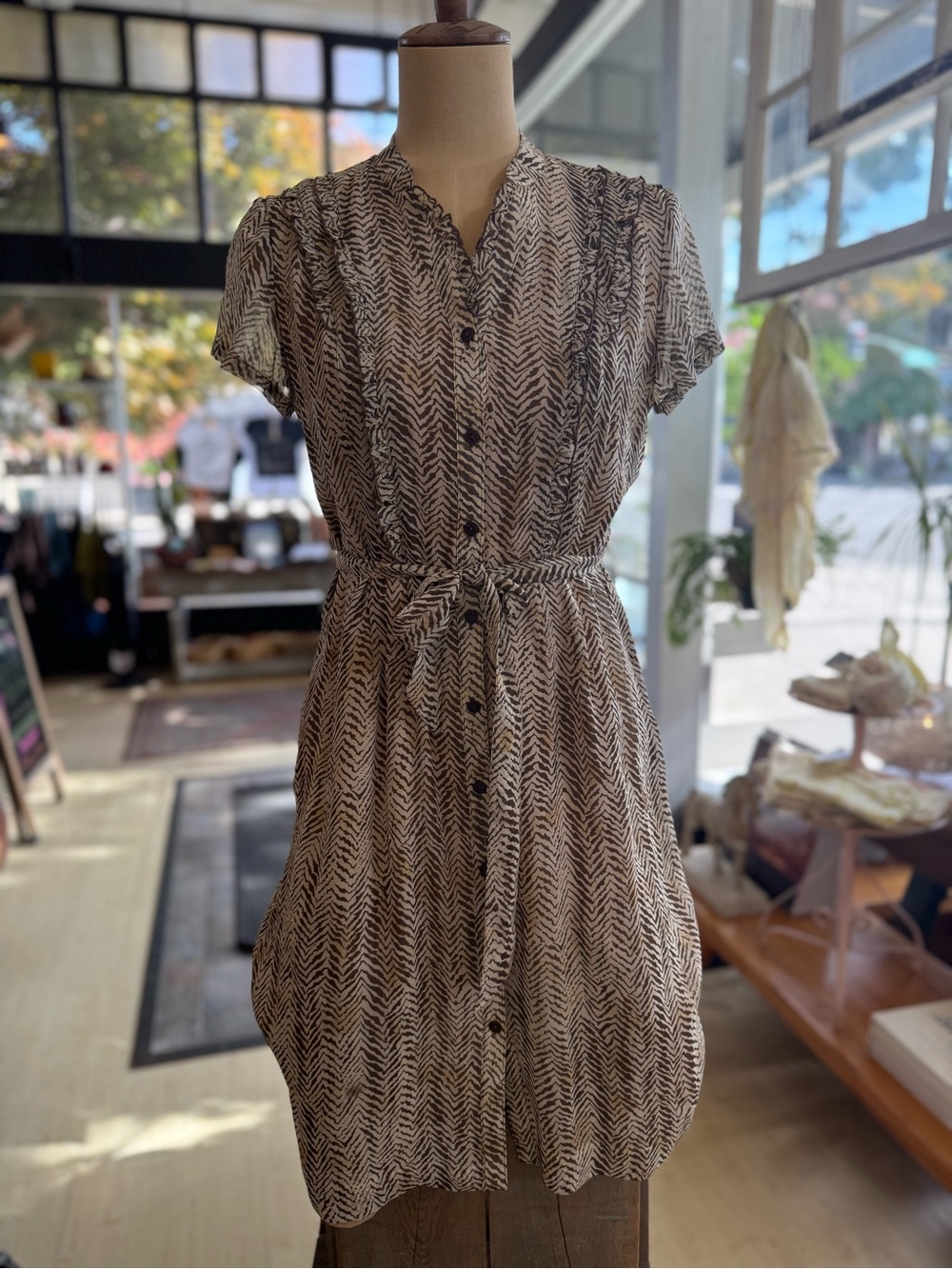 Pendleton Silk Printed Button-Front Tie-Waist Dress